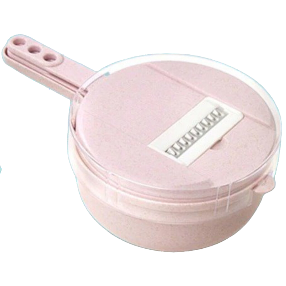 Coupelégumes 8 em 1 da Fancyqube, utensílios de cozinha com diferentes lâminas, em cor rosa, para fatiar e cortar alimentos.