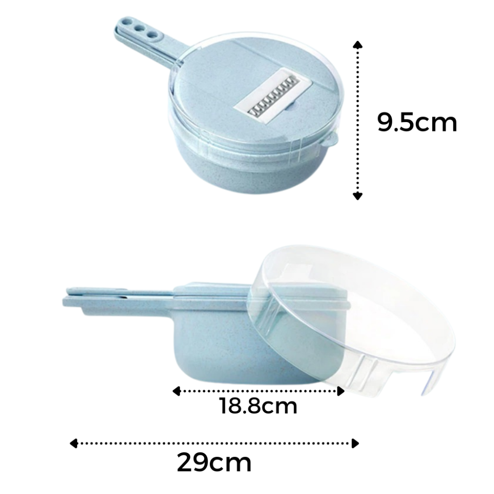 Coupelégumes 8 em 1 da Fancyqube, utensílios de cozinha com diferentes lâminas para fatiar, cortar e ralar alimentos.