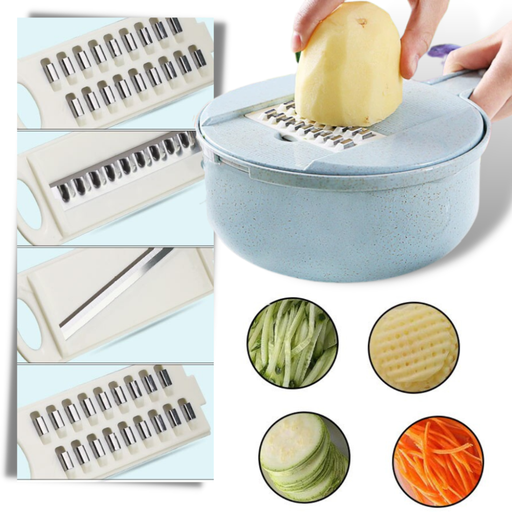 Coupelle de légumes 8-en-1 de la marque Fancyqube, ustensiles de cuisine pour préparer légumes facilement.