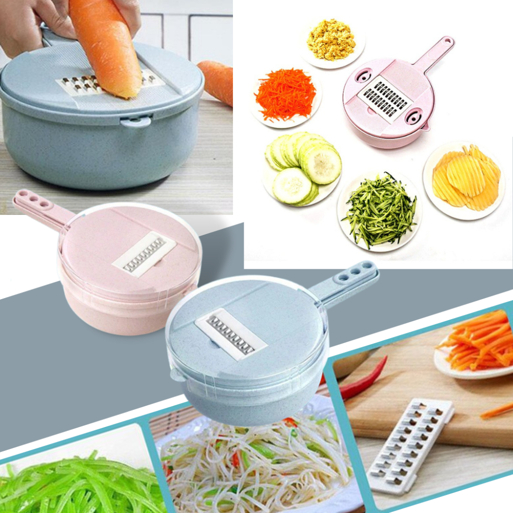 Couteau coupe-légumes 8-en-1 Fancyqube, ustensile de cuisine avec lames interchangeables pour trancher et couper.