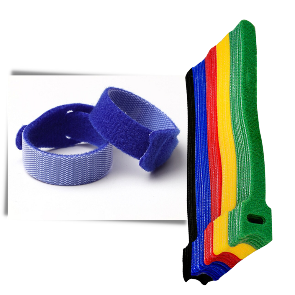Organizador de cabos em velcro Ztalepr para gestão de cabos, fácil de ajustar e reutilizável, com várias tiras de velcro.