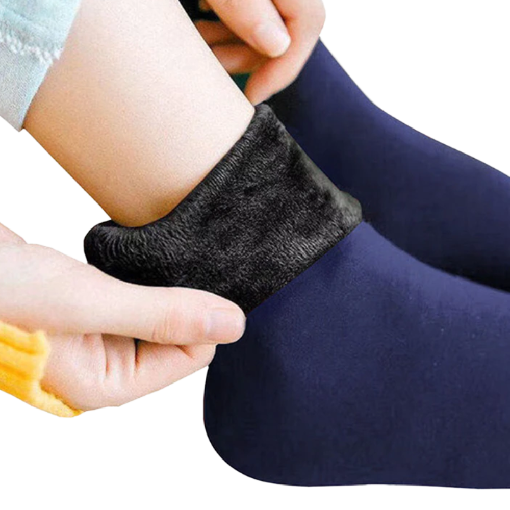 Três pares de meias térmicas azul da marca Dependable Industries, ideais para aquecimento e conforto nos pés.