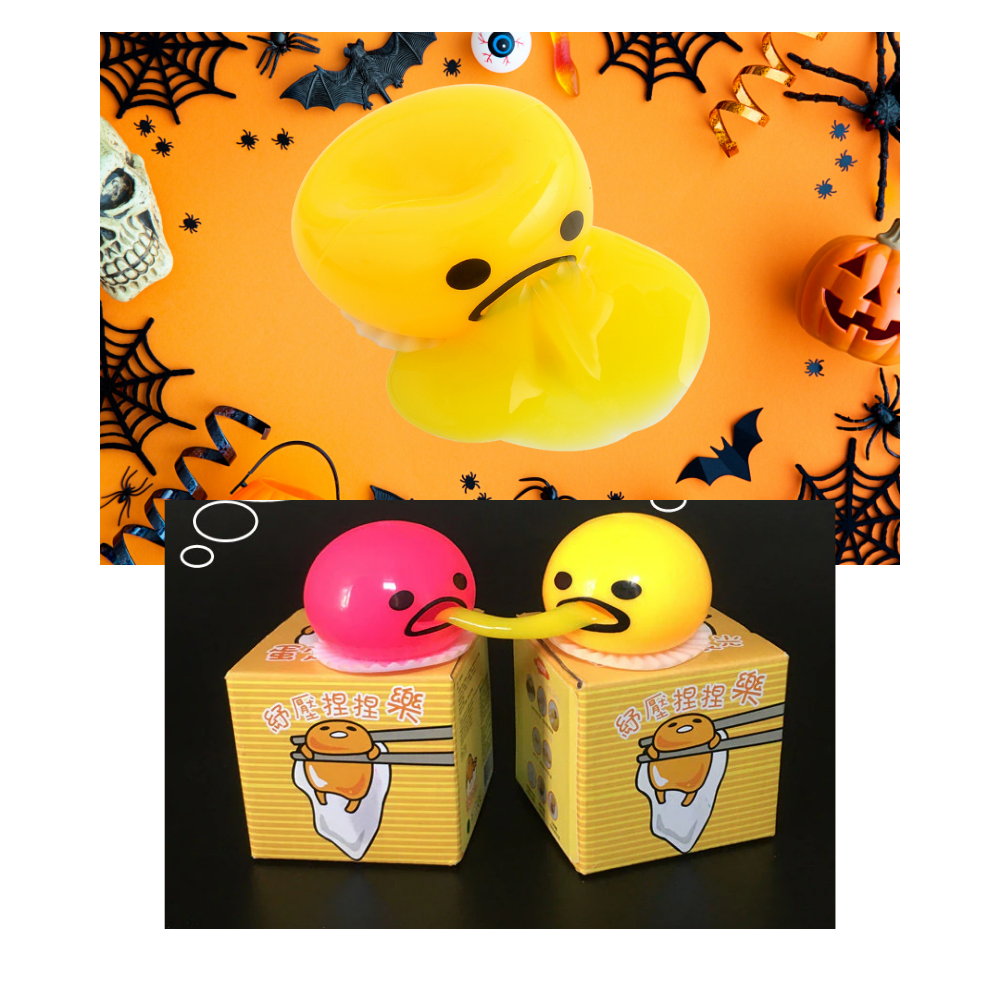 Brinquedo de Halloween Monstro Morde de Iraza, com boca aberta e língua de mentira, ideal para diversão assustadora.