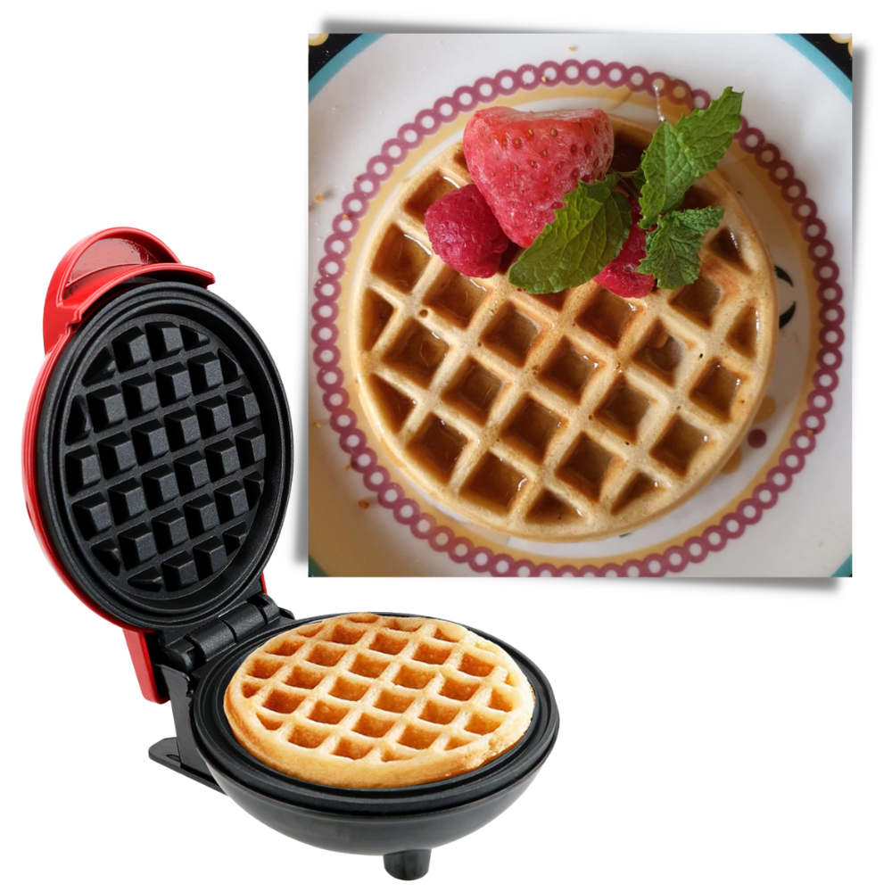 Mini gaufrier Xuanchi para fazer waffles crocantes, ideal para ingredientes de cozinha e pâtisserie, com superfície dourada e compacta