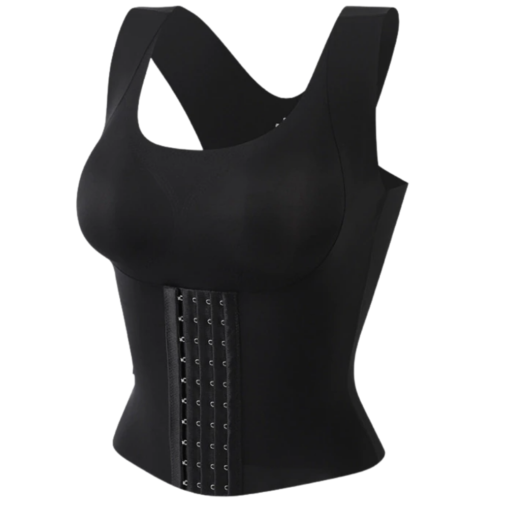 Soutien-gorge-gainha multifuncional da Shapeager em preto, com design confortável e ajustável para suporte total.