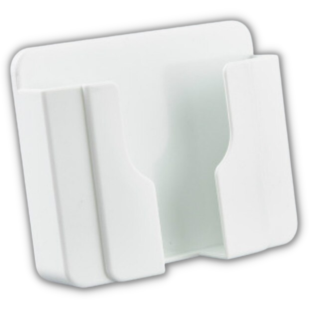 Suporte mural adesivo para telefone Bescita, fixação prática para celular em superfícies lisas, na cor branca.