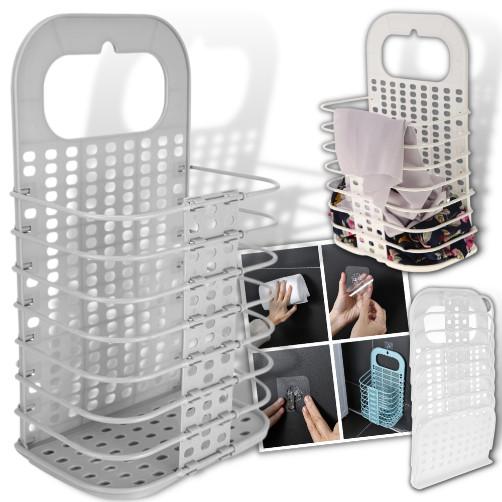 Cesto de roupa de parede dobrável em plástico da Elsa, ideal para produtos de lavanderia, com design compacto e funcional.
