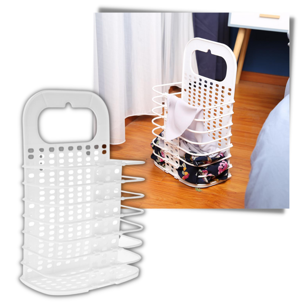Cesto de roupa suja dobrável de plástico da Elsa, com estrutura de parede, ideal para produtos de lavanderia.