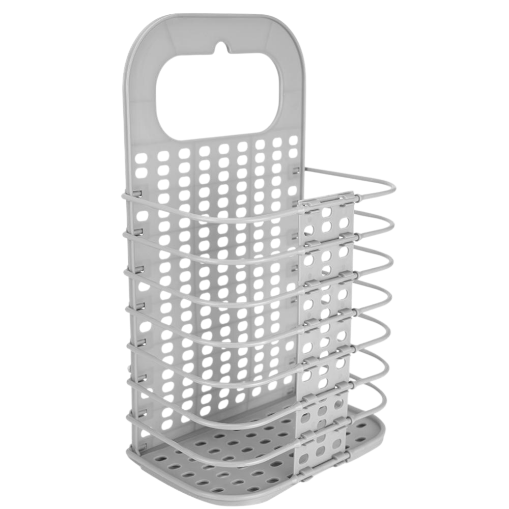 Cesto de roupa de parede plegável em plástico cinza, ideal para produtos de lavanderia, marca Elsa.