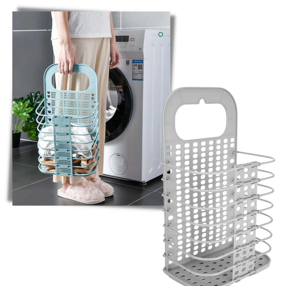 Cesto de roupa de parede dobrável em plástico branco da Elsa, ideal para produtos de lavanderia, com design compacto e portátil.