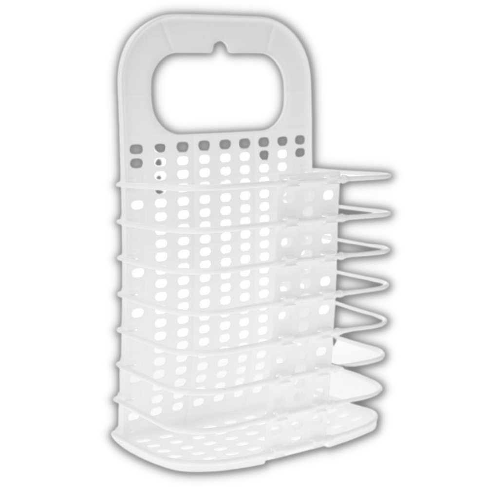 Cesto de roupa de parede dobrável em plástico branco da Elsa, ideal para produtos de lavanderia.