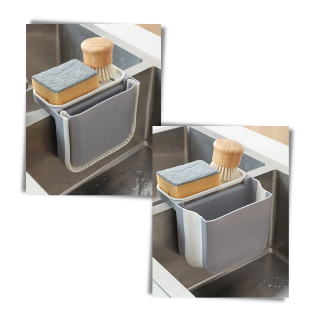 Filtro de resíduos e suporte de esponja Pakewalm, design dobrável para utensílios de cozinha limpos e organizados.