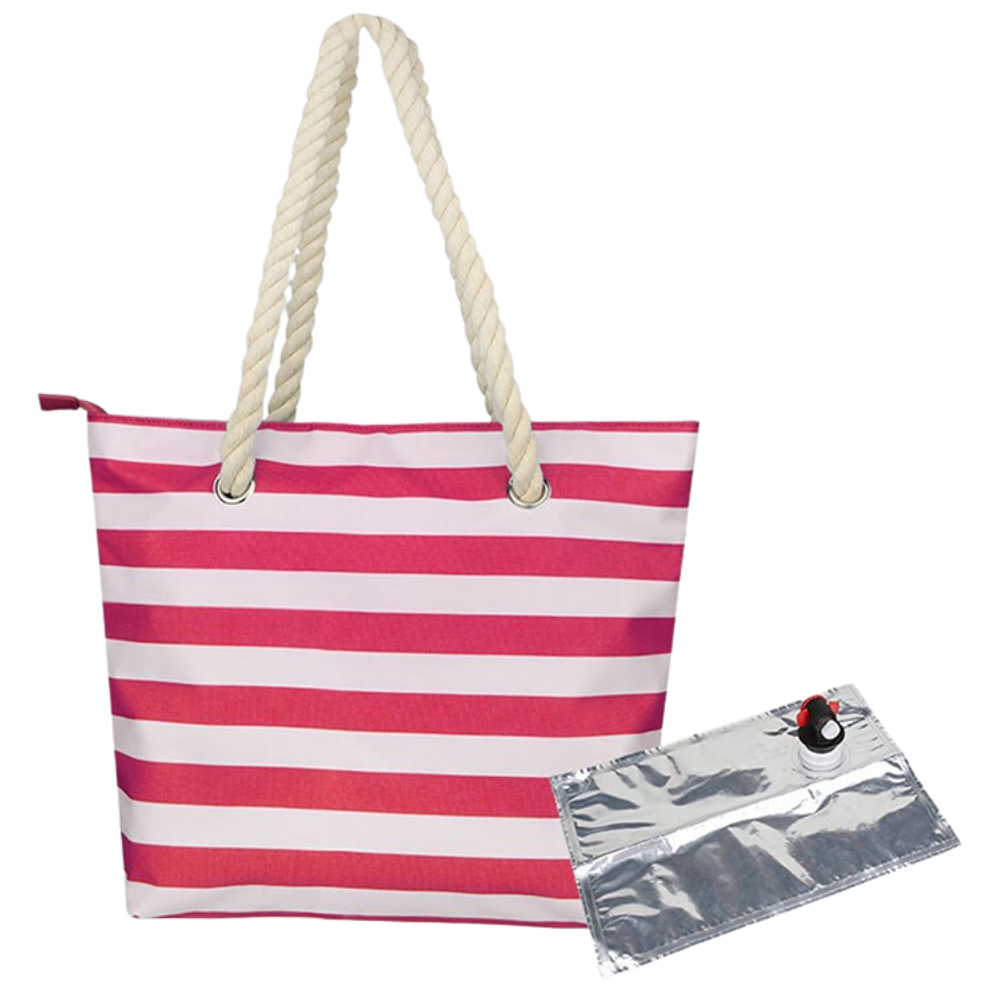 Suporte de praia para vinho e bebidas, bolsa de água rosa da Wrea, ideal para alimentos e bebidas ao ar livre.