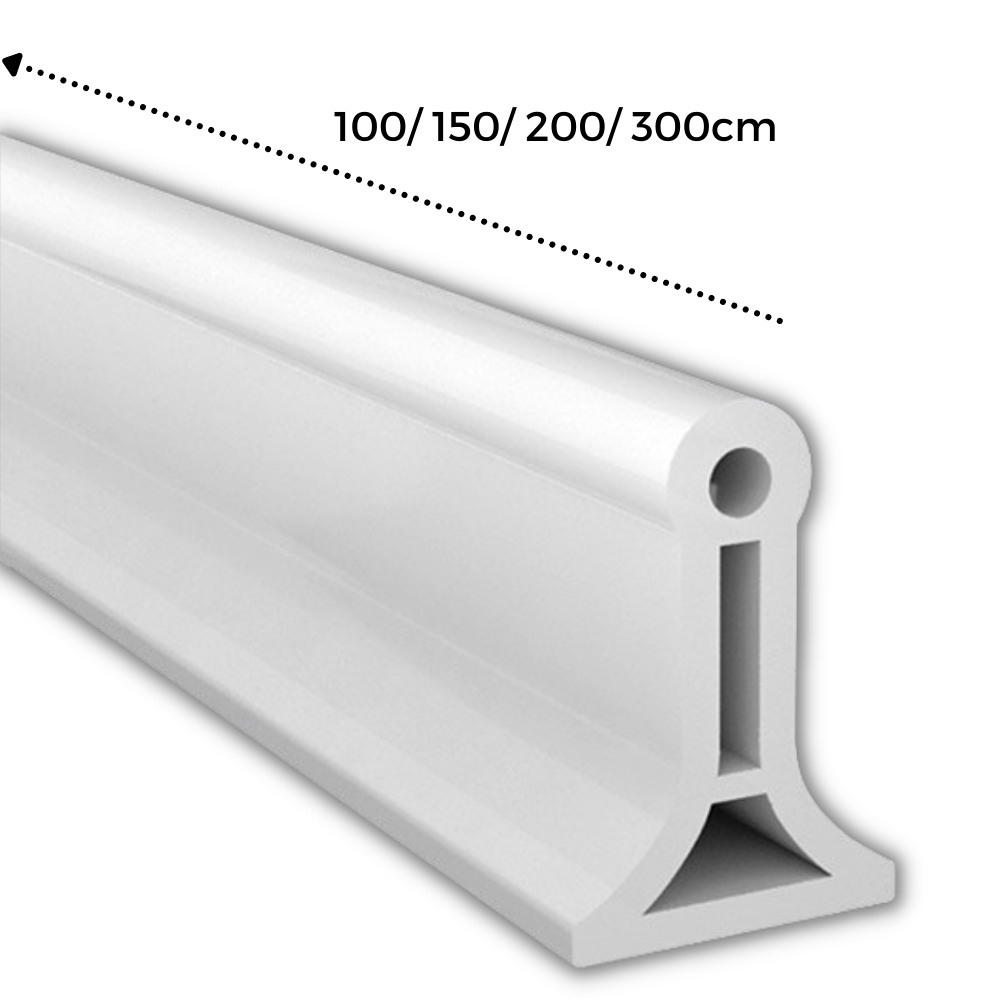 Faixa de silicone para vedação de água, acessório de banheiro da marca Sufanic, mostrando sua elasticidade e acabamento.
