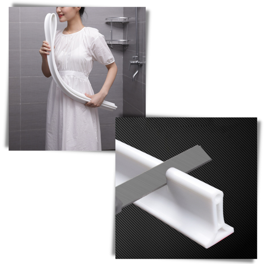 Faixa de silicone para vedação de água, acessório de banheiro da marca Sufanic, instalada em uma pia ou banheira.