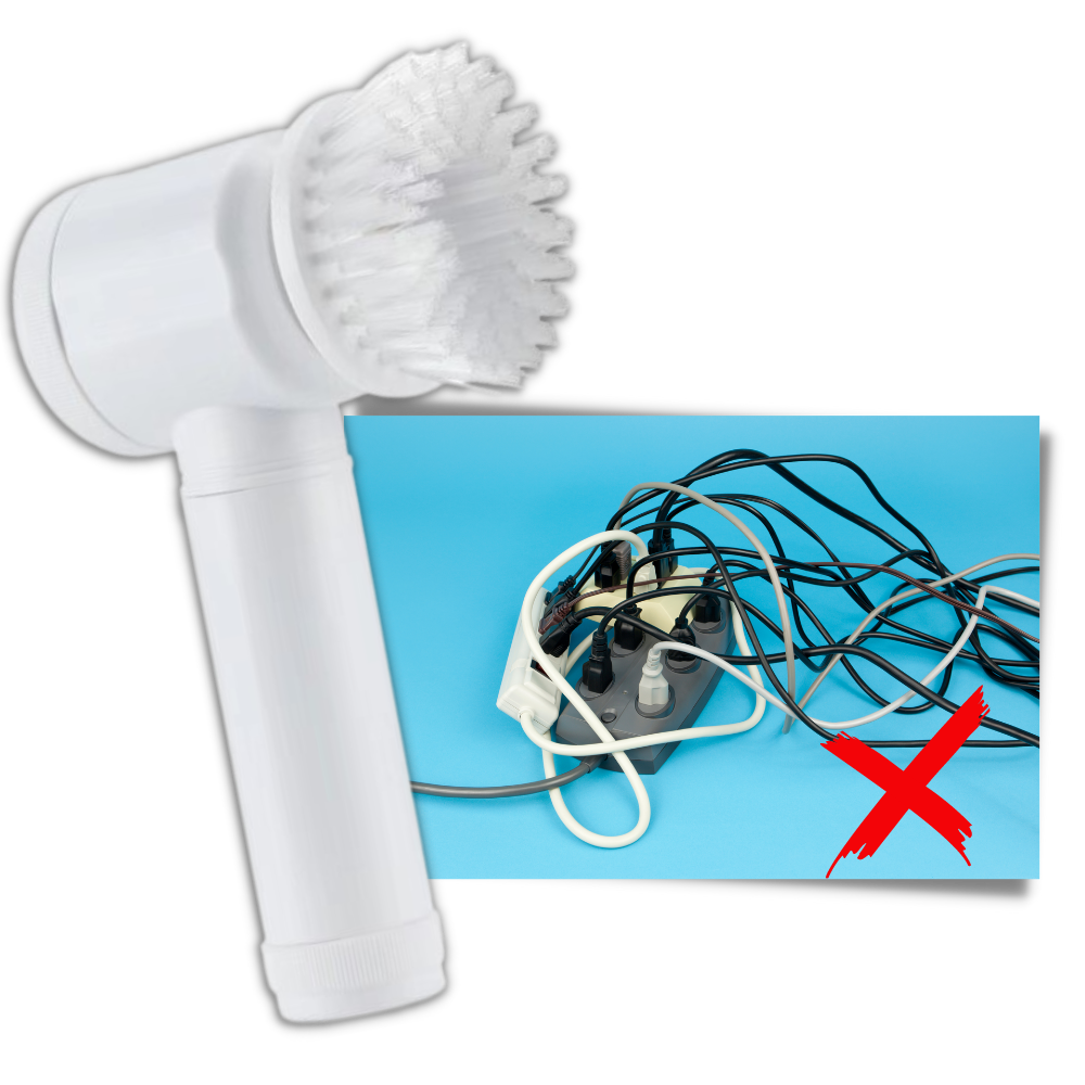 Escova de limpeza elétrica manual Kulashi para uso doméstico, com cerdas em uma imagem mostrando sua estrutura sem fio.