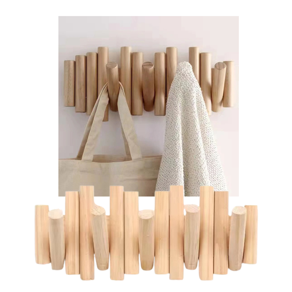 Ganchos de parede minimalistas da Grand Mesa Inc, porta-manteaux e porta-chapéus de madeira, para organização funcional.