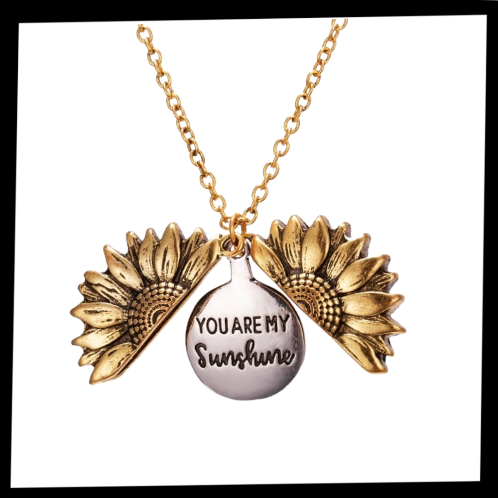 Colar com pingente de girassol Ardorlove, peça de bijuteria com pingente dourado de sol, elegante e delicado.