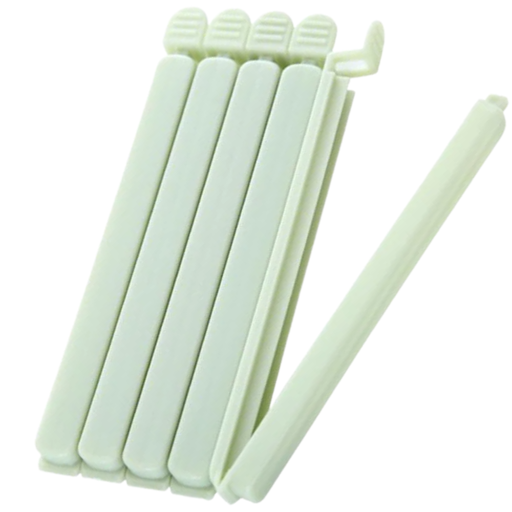 Conjunto de 15 clips de vedação verdes Colcolo para sachês de alimentos, armazenamento seguro e fácil fechamento.