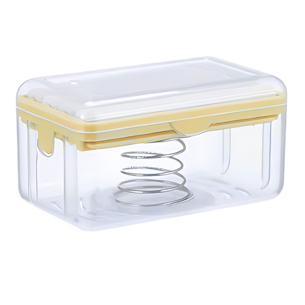 Distributeur de sabonete e loção 2 em 1 da Unique Bargains, amarelo, com duas tampas e compartimentos separados.