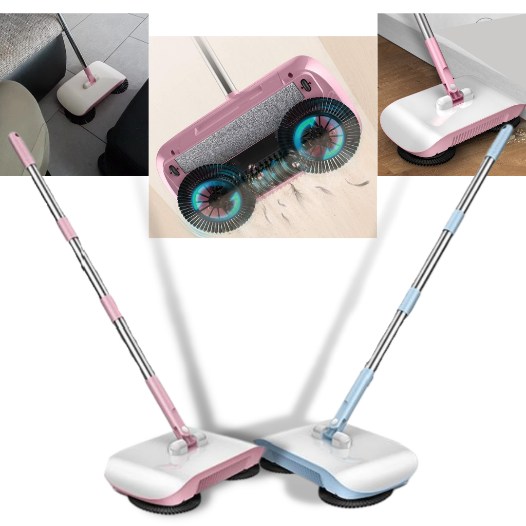 Soprador automático 2 em 1 da Jeashchat para limpeza doméstica, mostrando seu design compacto e recursos de varredura dupla.