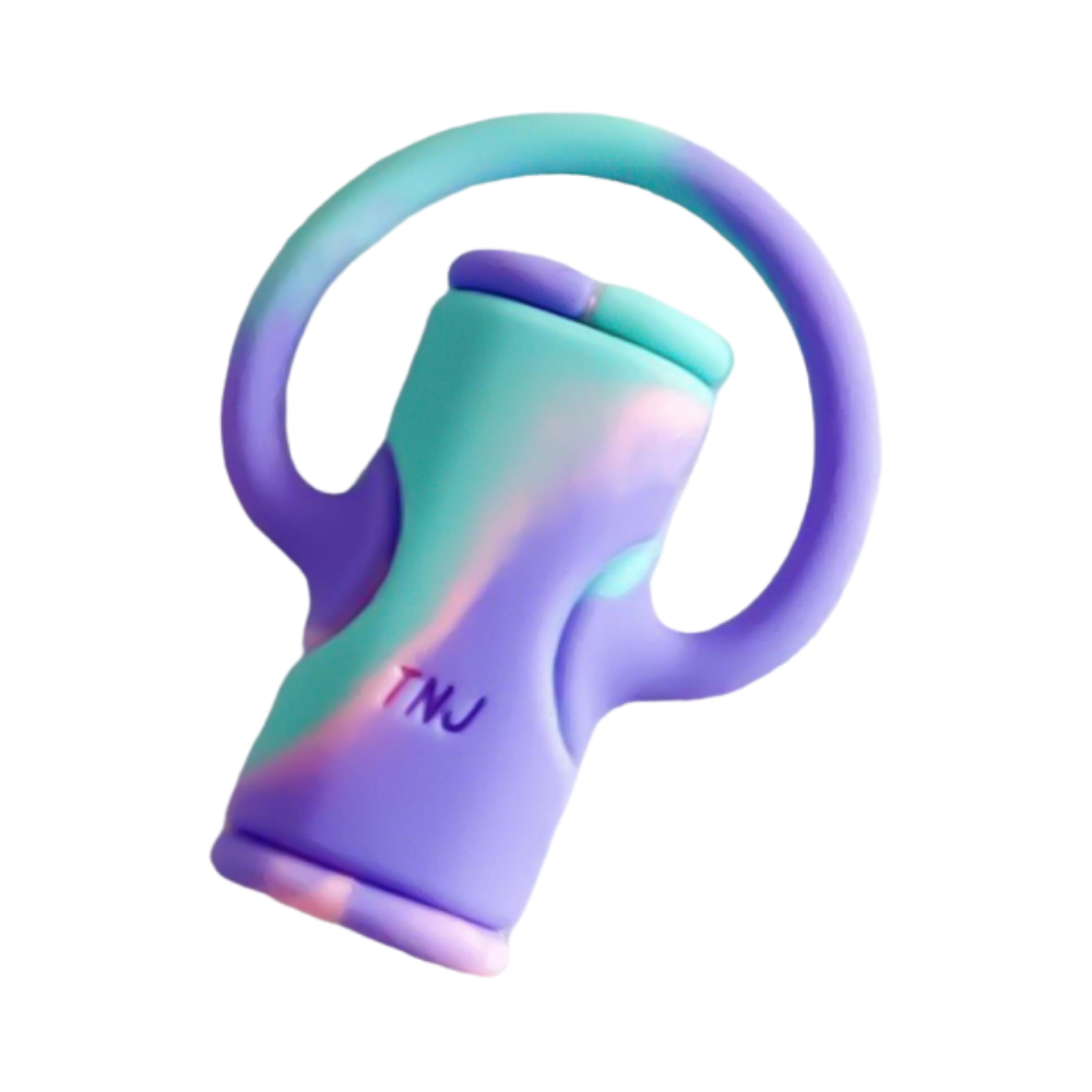 Enrouleur de câble en silicone 2 en 1 de la marque Shaperme, en bleu et violet, pour organiser et gérer les câbles facilement