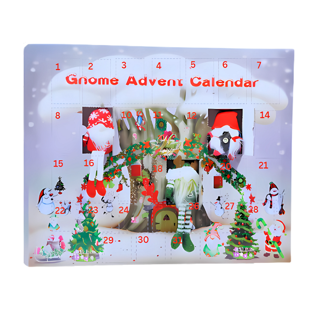 Calendário de Advento Lutin da Travelwant com contagem regressiva de 31 dias, decoração natalina festiva e temática de inverno.