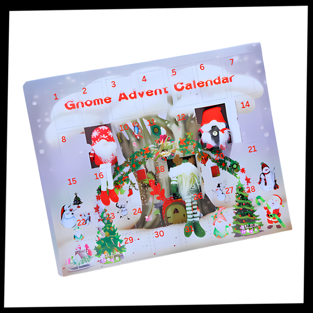 Calendário de Natal com gnome e contagem regressiva de 31 dias, decoração natalina da Travelwant para a temporada festiva.