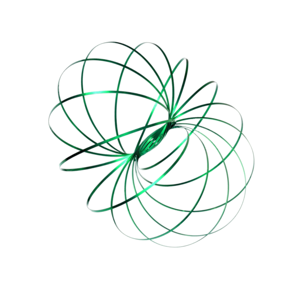 Bracelete espiral em aço inoxidável 3D da Vortiflux, com design em espiral verde, ideal como brinquedo de silicone resistente.