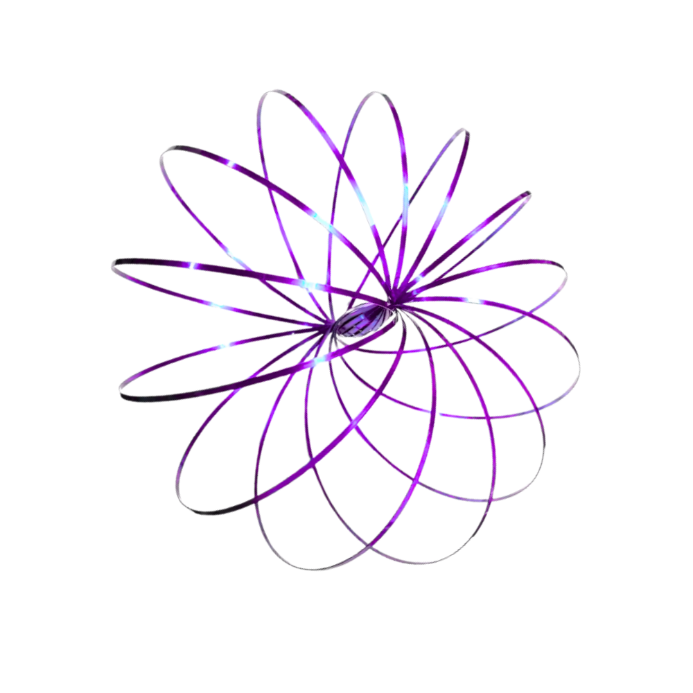 Bracelete espiral 3D em aço inoxidável da Vortiflux, brinquedo em formato de mola roxa.