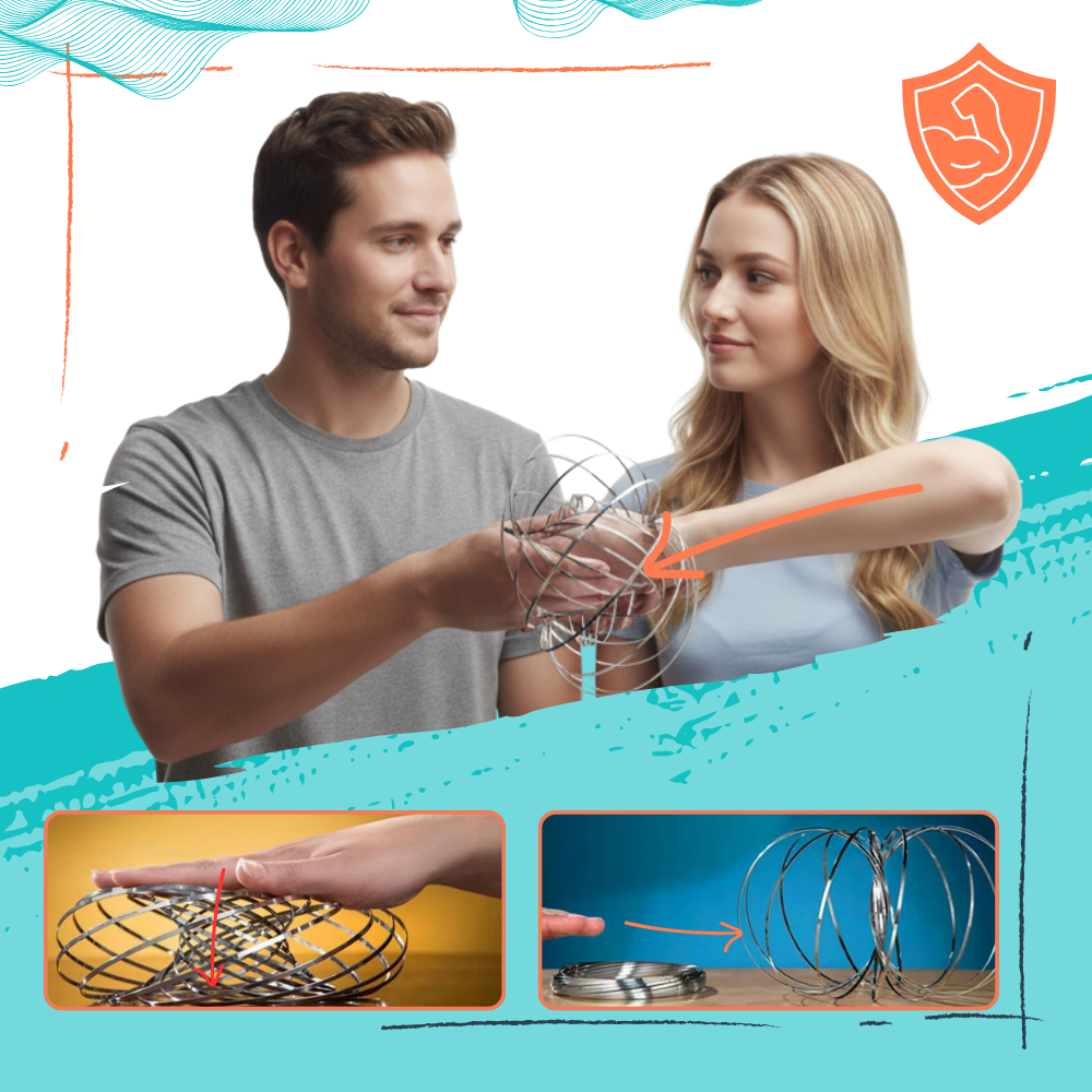 Bracelete espiral 3D em aço inoxidável da Vortiflux, brinquedo de metal com design em espiral para diversão e estilo.