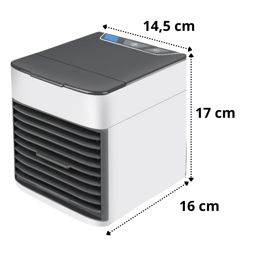 Climatizador portátil 3 em 1 Favson com funções de resfriamento, aquecimento e umidificação, compacto e eficiente.