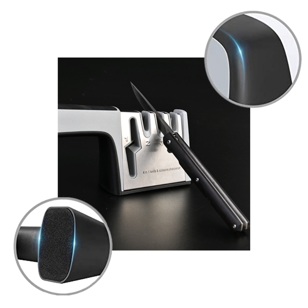 Aiguiseur de couteaux de cuisine Wewdigi 4 en 1, appareil électroménager pour affûter et entretenir les couteaux efficacement.