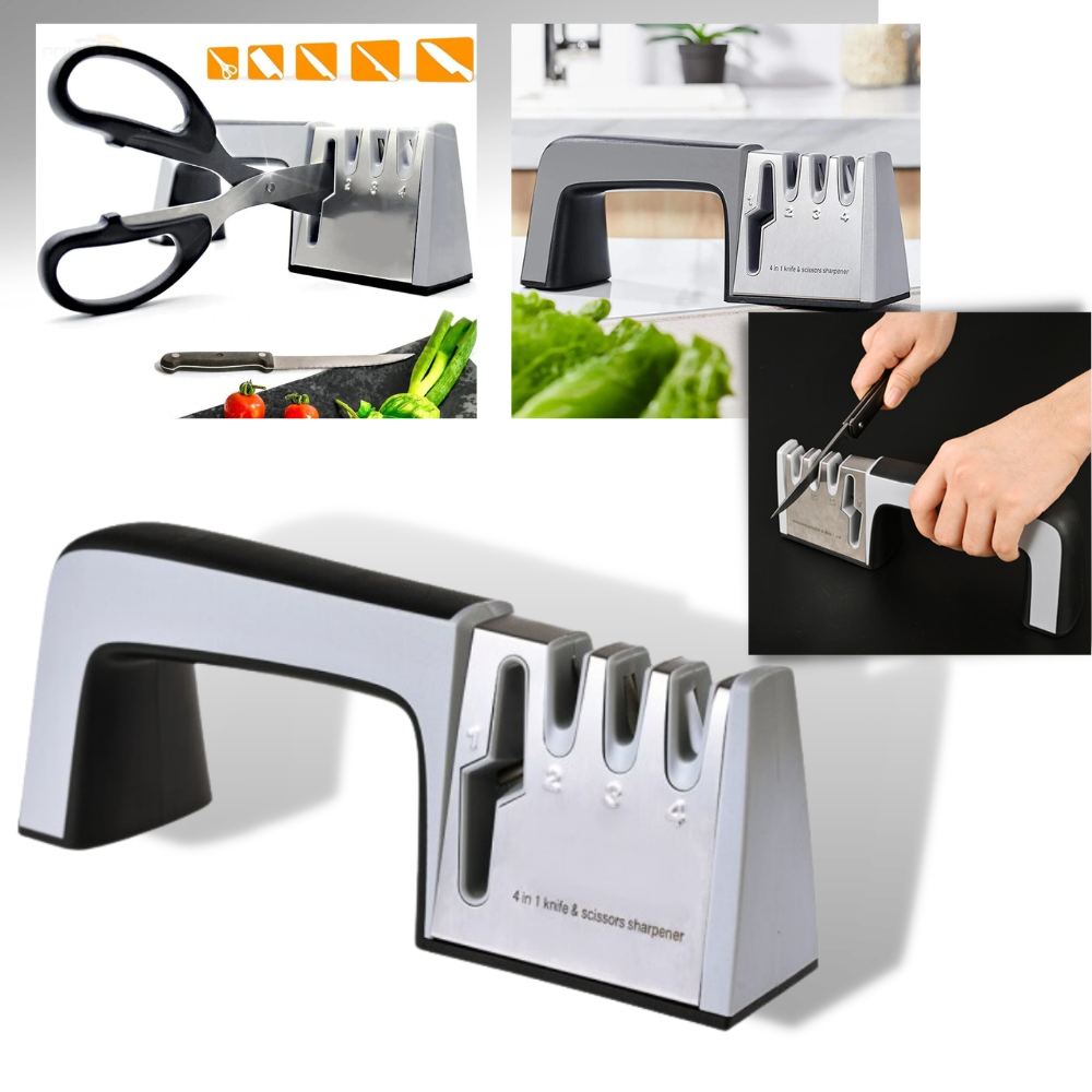 Aiguiseur de couteaux de cuisine Wewdigi 4 en 1, électroménager compact pour affûter et entretenir les lames de couteaux.