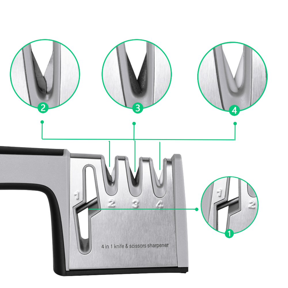 Aiguiseur de couteaux de cuisine Wewdigi 4 en 1, appareil électroménager pour affûter et entretenir les couteaux efficacement.