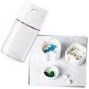 Triturador de pílulas 4 em 1 Pill Mill com pulverizador, caixa de armazenamento de medicamentos, para uso em saúde.