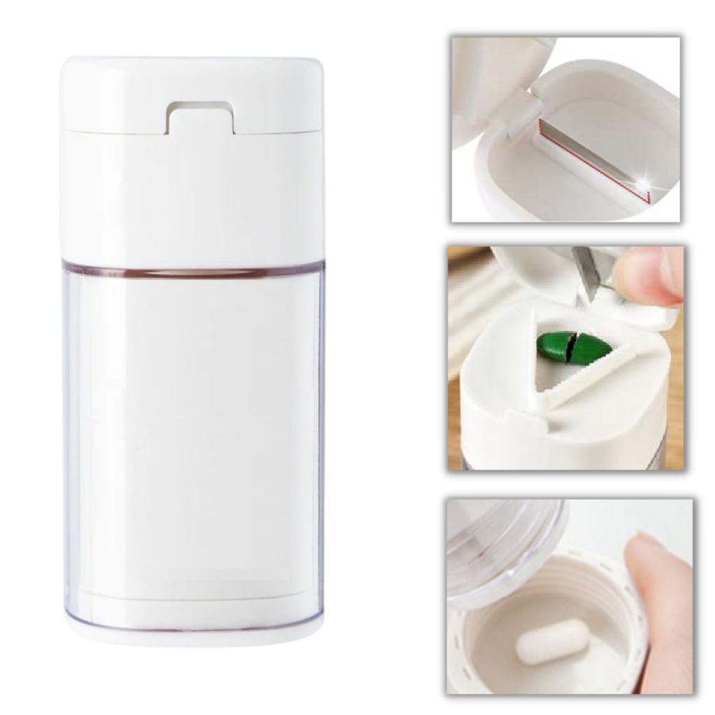 Pulverizador 4 em 1 da Pill Mill, dispositivo de saúde para moer, pulverizar e preparar medicamentos de forma prática.