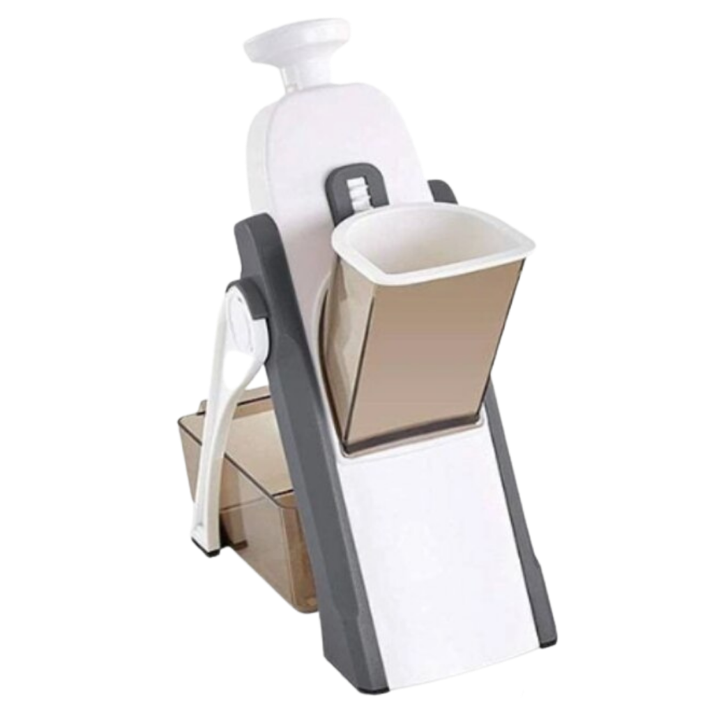Mandolina vertical 4 em 1 da Sporkpods, utensílios de cozinha com lâminas ajustáveis para fatiar, ralar e cortar alimentos.