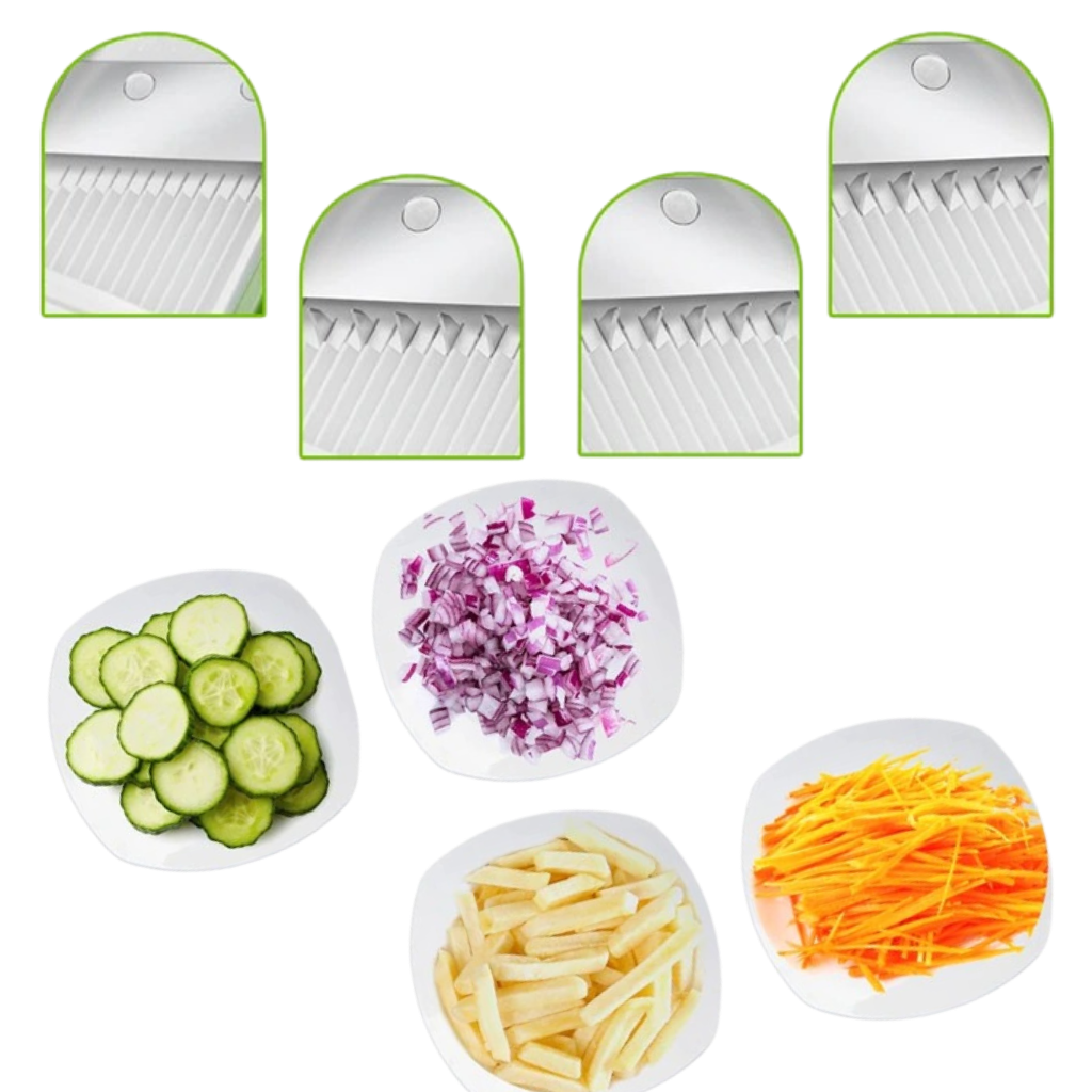 Mandoline vertical 4 em 1 da Sporkpods, utensílios de cozinha com várias lâminas para fatiar e cortar alimentos.