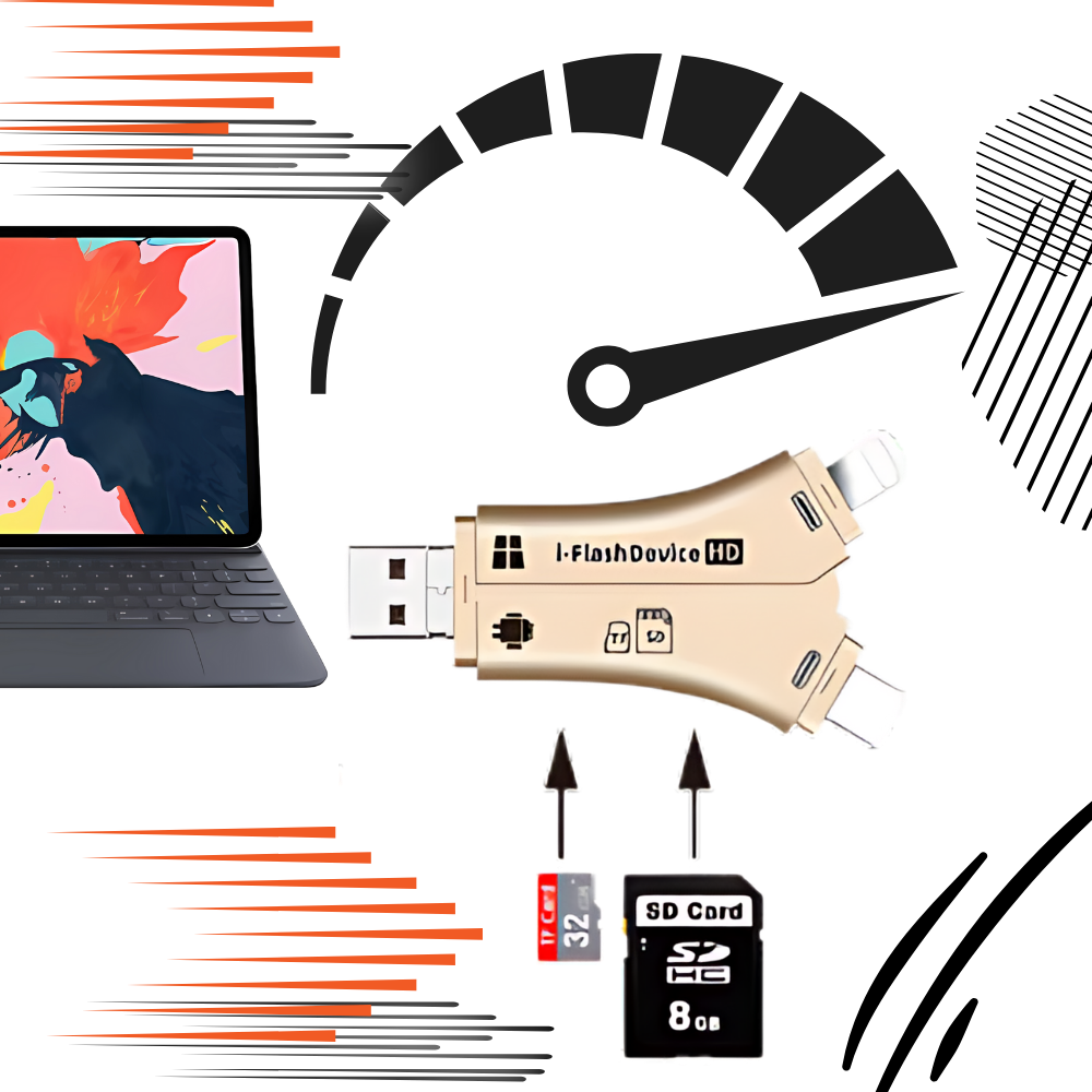 Conector USB 4 em 1 para telefones, componente de computador da marca Jclub.com com múltiplas portas de conexão.