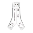 Adaptador USB 4 em 1 para telefones da Jclub.com, em acabamento branco, com múltiplas portas para conexão de dispositivos móveis.