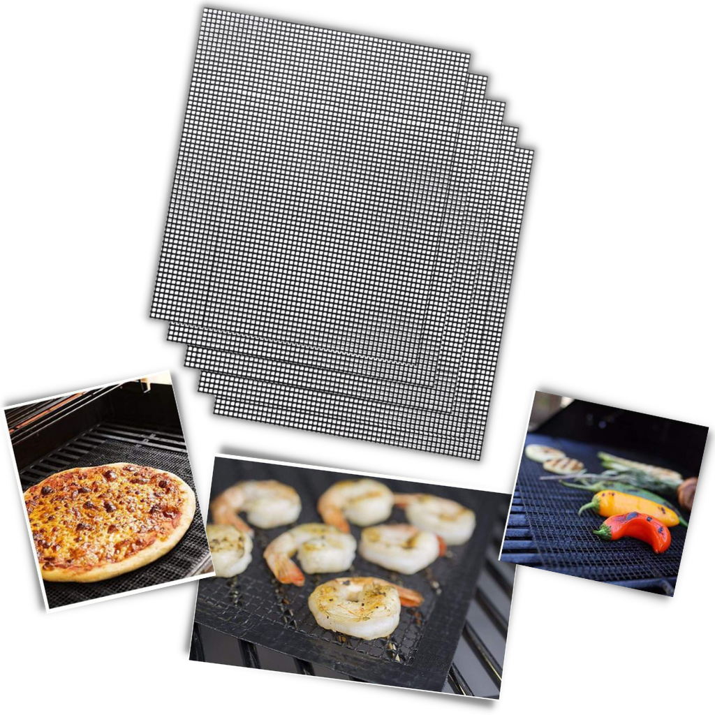 Conjunto de 5 grelhas de cozimento antiaderentes para churrasco, acessório de pequeno eletrodoméstico da marca Belleviee.