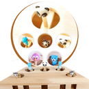 Brinquedo interativo de madeira com 5 buracos para gatos, acessório para diversão e estímulo para felinos.