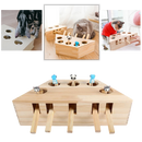Brinquedo interativo de madeira com cinco buracos para gatos, acessório para estimular a diversão e o entretenimento felino.