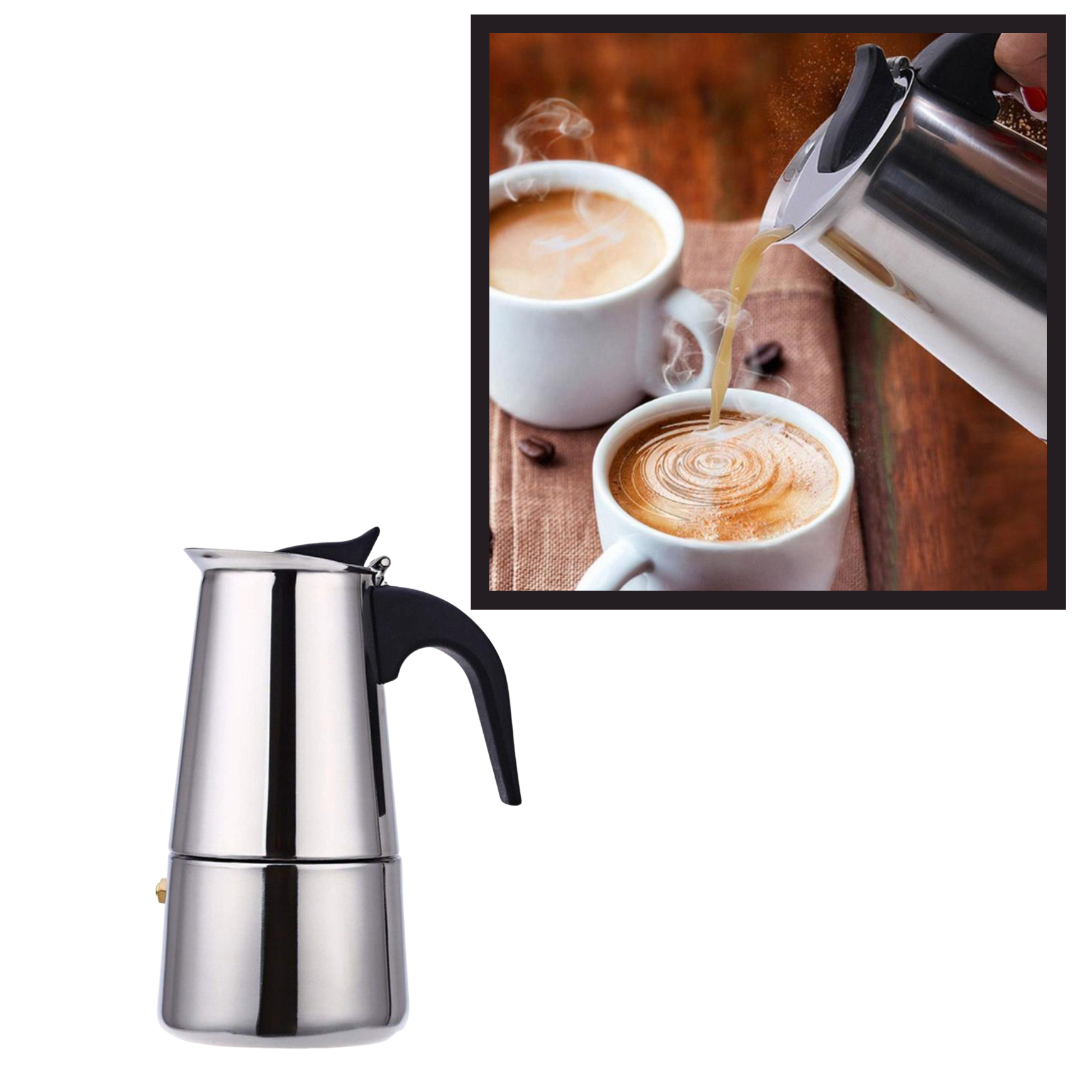 Cafetière italienne Crystalrao de 200 ml em aço inox, utensílio de eletrodoméstico de cozinha para preparo de café.
