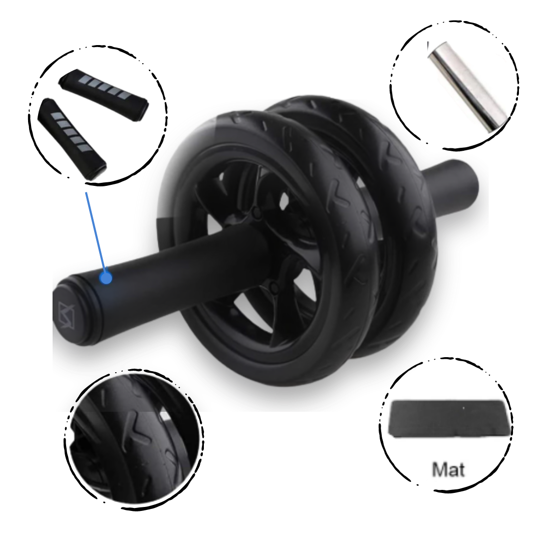 Roda de abdominal fitness Pharmedoc com alças acolchoadas para exercícios de fortalecimento do core.