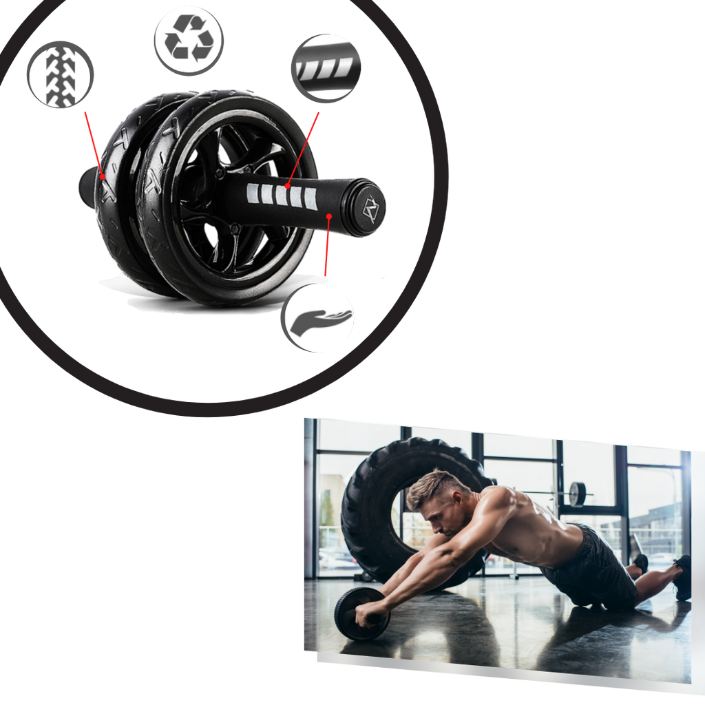 Roda de abdominal com alças acolchoadas da Pharmedoc, equipamento de fitness para exercícios de fortalecimento abdominal.