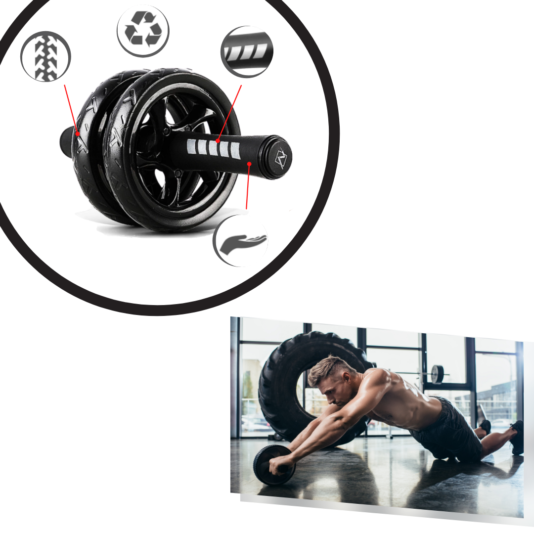 Roda de abdominal com alças acolchoadas da Pharmedoc, equipamento de fitness para exercícios de fortalecimento abdominal.