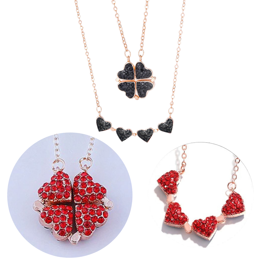Colar de coração com trevo de quatro folhas ajustável da marca Katgi, feito em prata com design delicado e detalhes elegantes