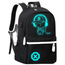 Mochila de anime para laptop com iluminação preta, sac à dos para computador portátil, design moderno e funcional.